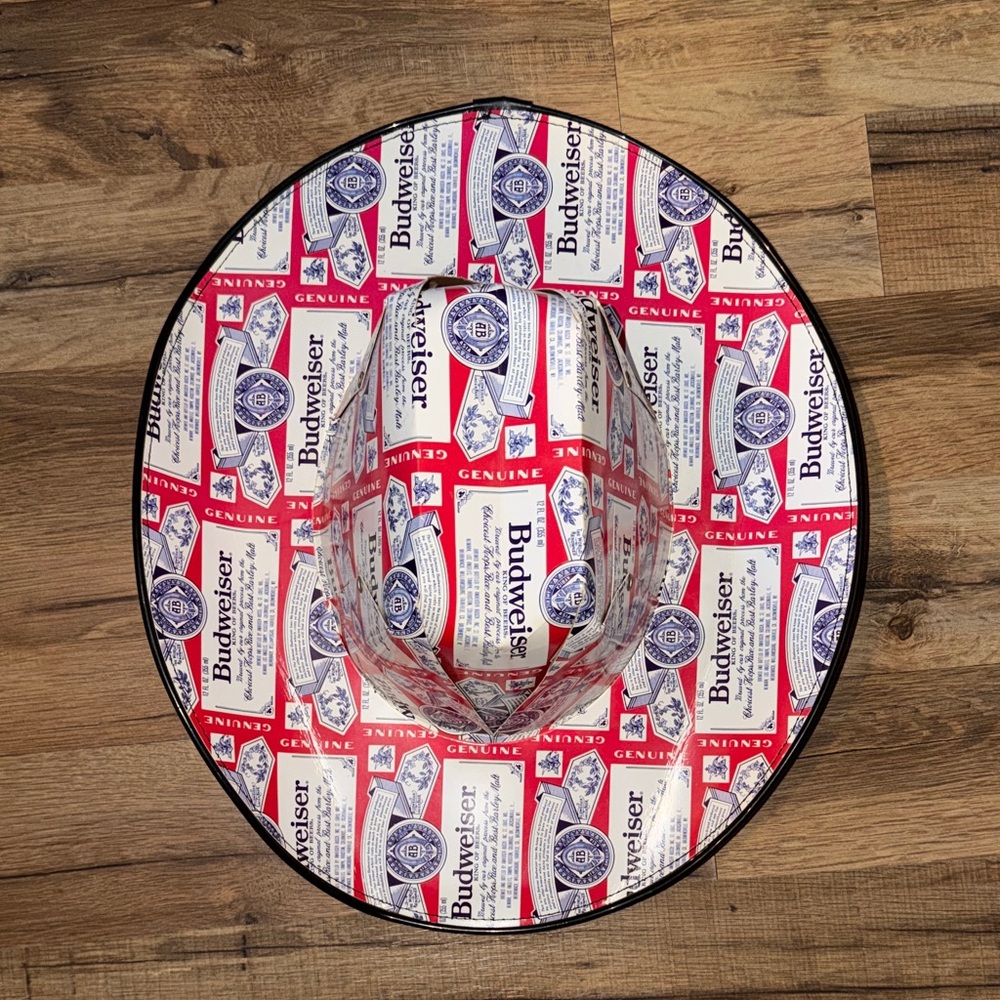 Cardboard Budweiser Cowboy Hat - Red, White, and Blue